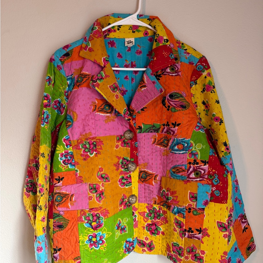 Women’s Ivy Jane Jacket Kantha Stitched Patchwork Blazer Medium Quilted Cottage
